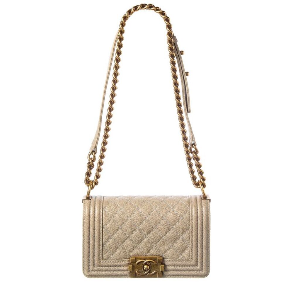 Chanel Beige Caviar Quilted Leather Small Boy Flap (Authentic Pre-Loved)